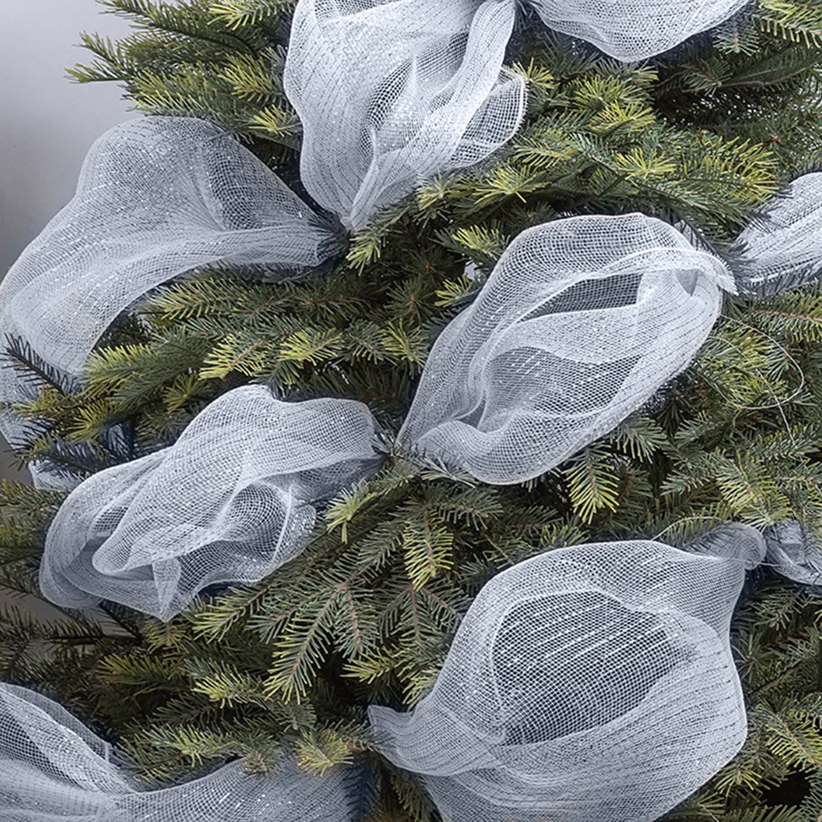 Nature Deco Mesh Ribbon with Metallic Foil, Silver, 20.8 inch x 29 feet, for Christmas Tree Wreaths