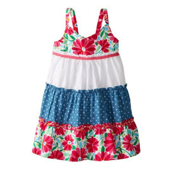 Youngland Infant & Toddler Girls Pink Flower Polka Dot Tiered Dress Sun dress 3T