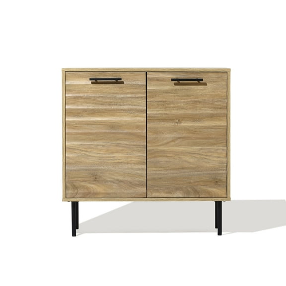 LuxenHome Mid-Century Modern Wave 2-Door Cabinet with Metal Legs