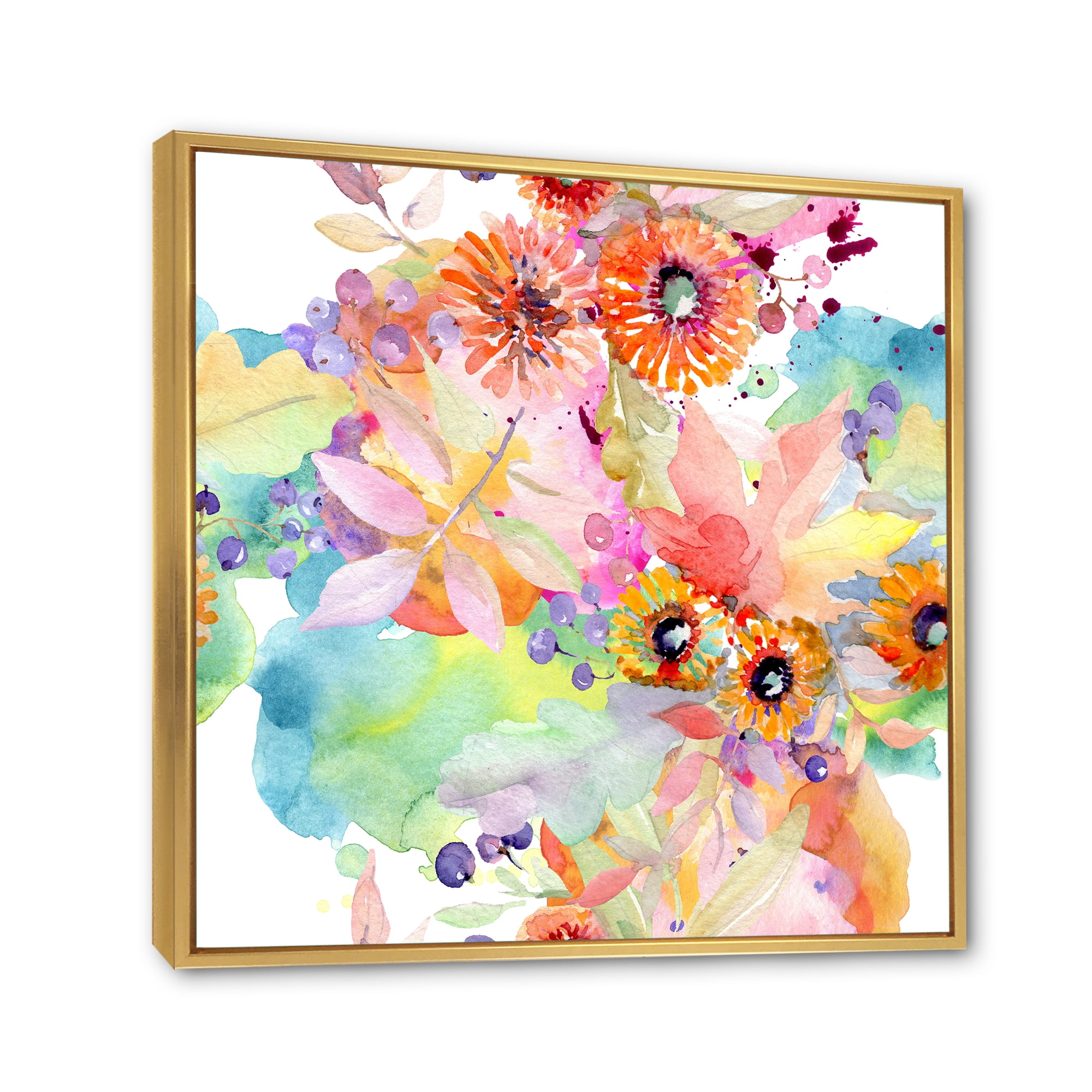 Designart 'Wildflowers and Vibrant Wild Spring Leaves I' Traditional Framed Canvas Wall Art Print