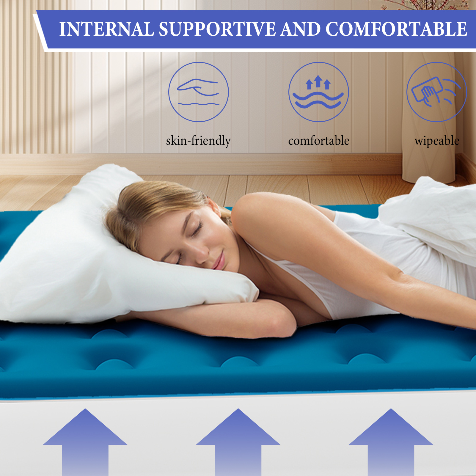 Queen Size Air Mattress with Built in Pump,High Portable 10" Inflatable Mattress,Blow Up Mattress for Travel,Home and Guest(Lyon Blue)