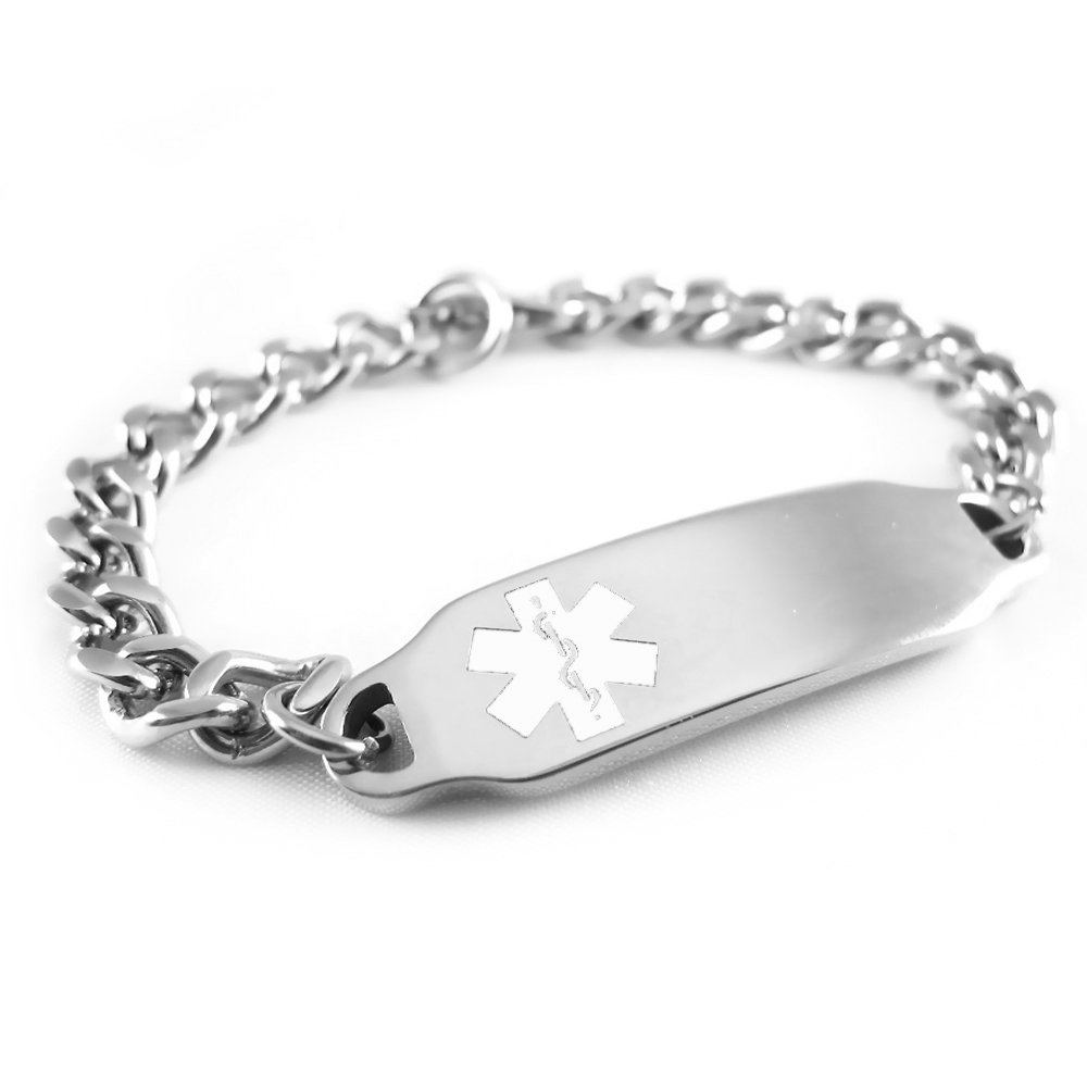 MyIDDr PreEngraved Alzheimers Medical ID Bracelet, Stainless Steel, Free Wallet Card Included