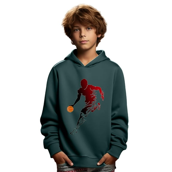 Mikrdoo 5Y-14Y Boys Tops Cool Basketball Player Print Long Sleeve Pullover Hoodie Spring Autumn Casual Sweatshirt