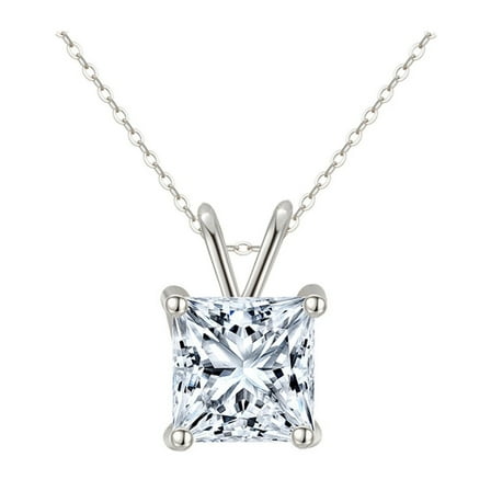 Paris Jewelry 1 Carat Princess Cut Moissanite Solitaire Pendant Necklace, 18k White Gold plated