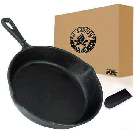 Backcountry Cast Iron Skillet (6 Inch Small Frying Pan + Cloth Handle Mitt, Pre-Seasoned for Non-Stick Like Surface, Cookware Oven / Broiler / Grill Safe, Kitchen Deep Fryer, Restaurant Chef (Best Quality Non Stick Cookware)
