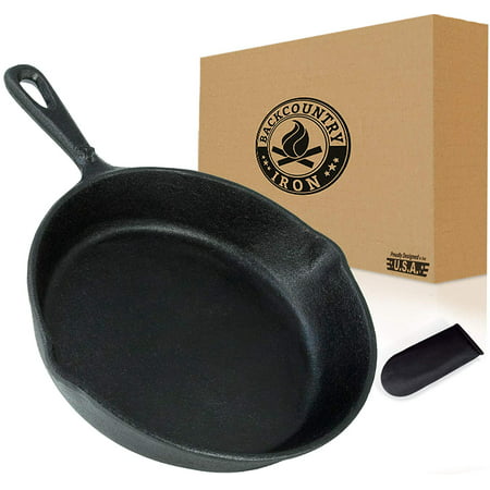 Backcountry Cast Iron Skillet (6 Inch Small Frying Pan + Cloth Handle Mitt, Pre-Seasoned for Non-Stick Like Surface, Cookware Oven / Broiler / Grill Safe, Kitchen Deep Fryer, Restaurant Chef