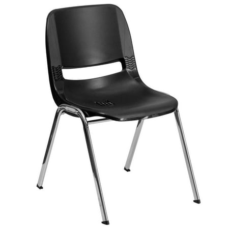 Seat Chrome Frame 661 lb. Capacity Black Ergonomic Shell Stack Chair with Chrome Frame and 16'' Seat Height ()