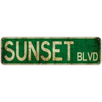 Vintage Metal Tin Signs Instagram Style Sunset BLVD Street Signs Amusement Park Scenic Retro Road Signs Country Retro Metal Wall Man Cave 4x16 inches Metal Signs Decorative Signs (Sunset BLVD Street