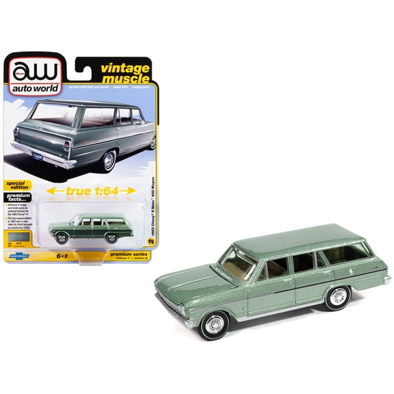 1963 Chevrolet II Nova 400 Wagon Laurel Green Metallic "Vintage Muscle" Series 1/64 Diecast Model Car by Auto World