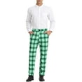 thumbnail image 2 of Unique Bargains Men's Plaid Slacks Regular Fit Flat Front Work Prom Checked Pants 28 Light Green, 2 of 6