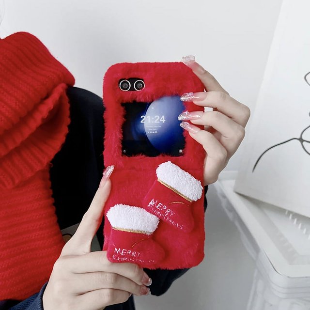 Gran oferta de temporada, funda para teléfono, botas de Navidad, funda de teléfono de felpa suave y cálida de invierno para Samsung Z Flip 5