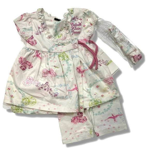 CALVIN KLEIN GIRLS OUTFIT - SET 3 PCS DRESS LEGGINGS HEAD- SZ 3 6 MONTHS FLOWERS