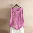 thumbnail image 2 of Taqqpue Summer Cotton Linen Tank Tops for Women Casual Solid Color Crew Neck Buttons Sleeveless Shirts Loose Fit Trendy Cute Floral Print Embroidered Blouse Tops, 2 of 3