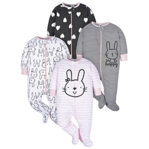Gerber Baby Girl Sleep 'N Play Footed Pajamas 4-Pack