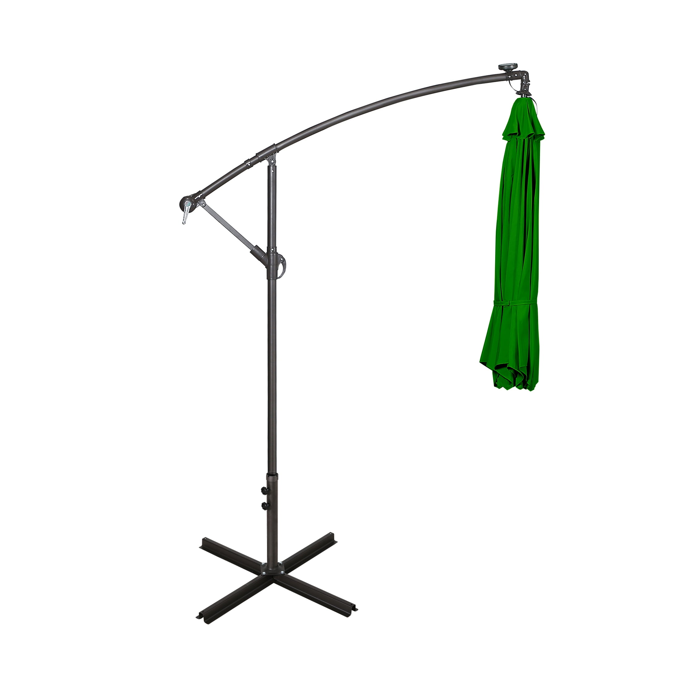 WestinTrends Albert 10 Ft Offset Patio Umbrella, Solar Powered 32 LED Light Outdoor Pool Hanging Cantilever Umbrella with Infinite Tilt and Crank Lift, Dark Green