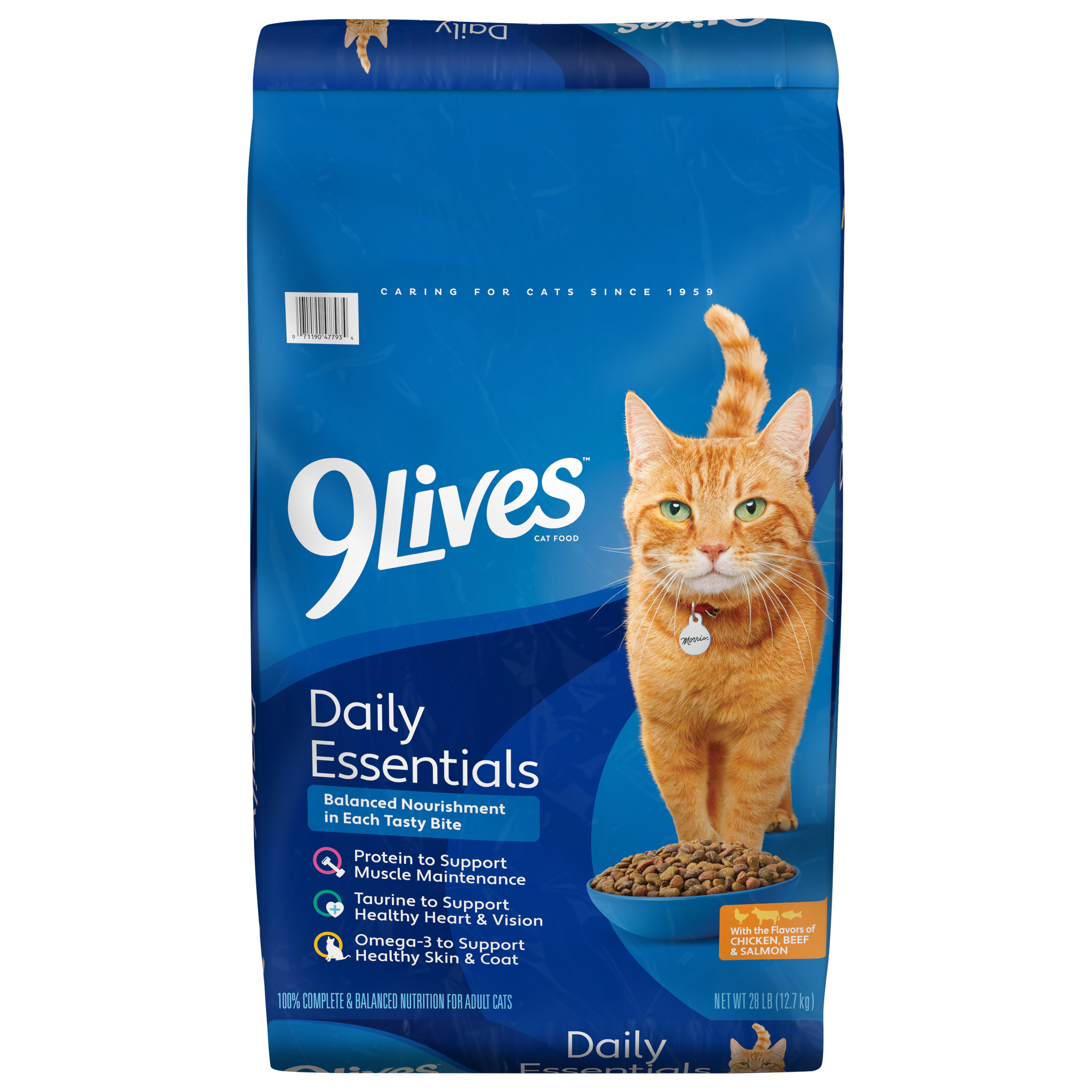 9Lives Daily Essentials Dry Cat Food for Adult Cats with Chicken, Beef & Salmon, 28 lb. Bag