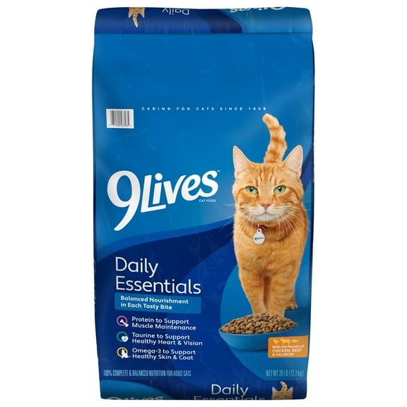 9Lives Daily Essentials Dry Cat Food for Adult Cats with Chicken, Beef & Salmon, 28 lb. Bag