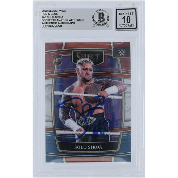 Solo Sikoa WWE Autographed 2022 Panini Select Red & Blue #58 Beckett Fanatics Witnessed Authenticated 10 Rookie Card - Fanatics Authentic Certified