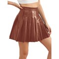 thumbnail image 3 of NFTOEIULA Women High Waist Pleated Faux Leather Flared Flowy Mini Skirt, 3 of 7