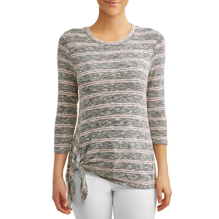 - Women's 3/4 Sleeve Stripe Side Tie Sweater