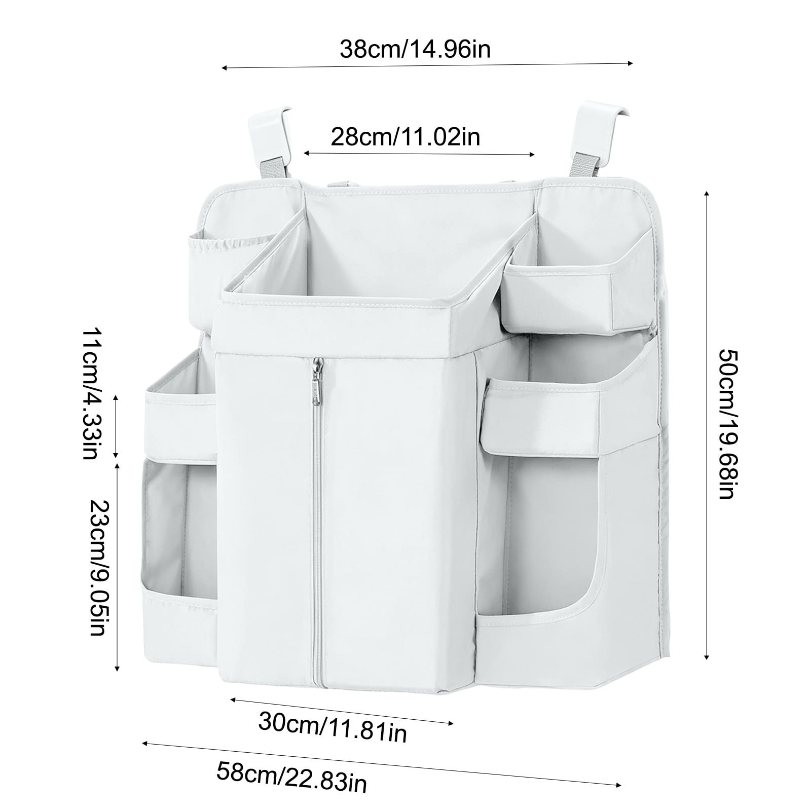 Crib Hanging Storage Bag, Large Capacity Layered Pockets, Waterproof Oxford Fabric, Drill Free Installation, Washable Nursery Organizer for Diaper Storage, Baby Essentials and Bedroom Tidying