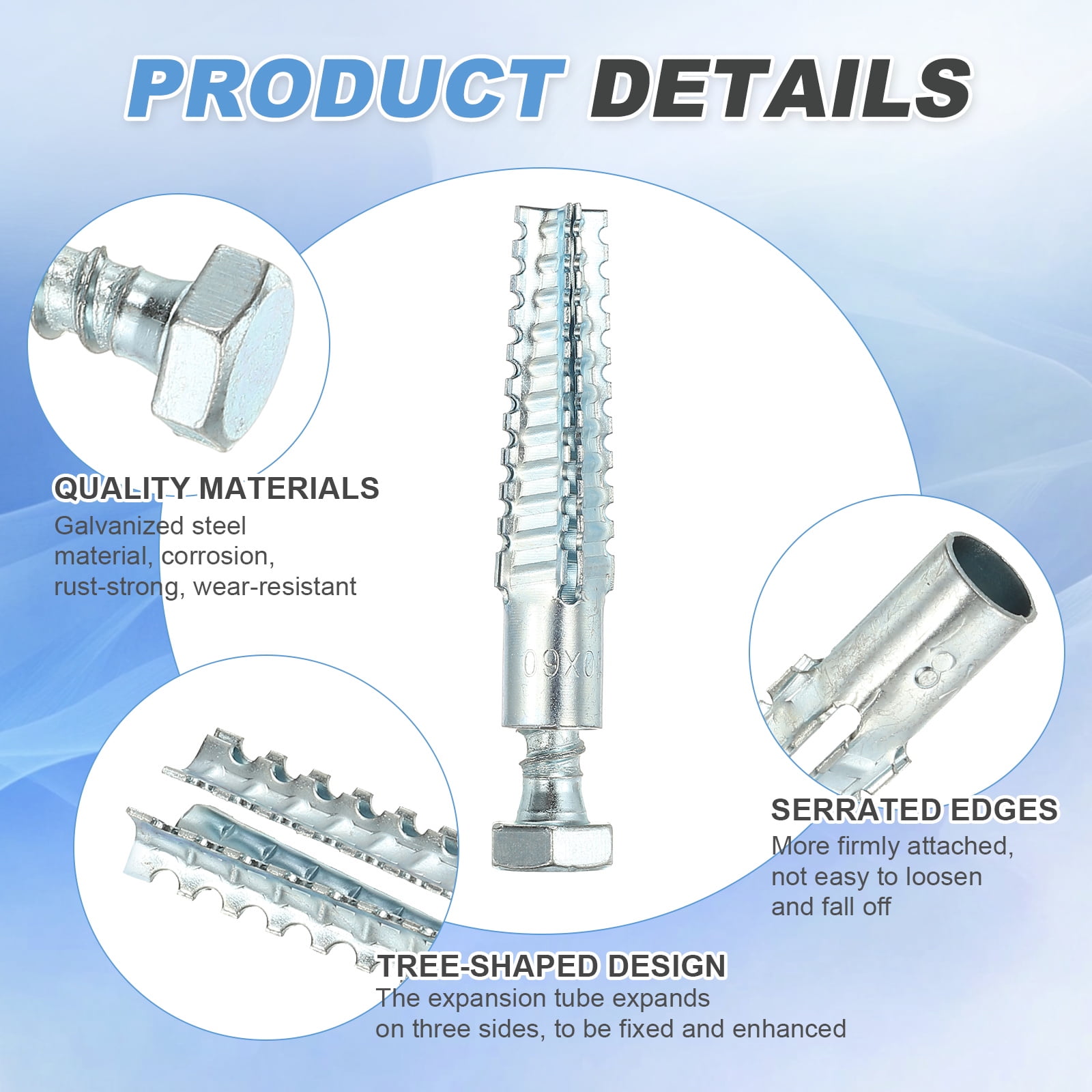 Uxcell 30 Pcs Drywall Hollow Wall Anchors with Screws, 0.31 x 2.56'' Heavy Duty Steel Wall Anchors Kit, Dry Wall Anchors for Concrete Wall Plaster Wall, Silver