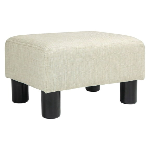 COCOKUN Small Cube Ottoman Foot Rest, Linen Fabric Upholstery with Sturdy Plastic Legs, Versatile Accent Pouf for Living Room, Bedroom in Beige