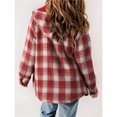 thumbnail image 6 of Women's Plaid Jacket Long Sleeve Button Down Fleece Hooded Jackets Warm Coat Red Checkered M, 6 of 7