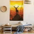 thumbnail image 2 of Antlers Tapestry, Deer at Sunset Adventure Wildlife Panoramic Valley Hill Silhouette, Wall Hanging for Bedroom Living Room Dorm Decor, 60W X 80L Inches, Burnt Sienna Amber Marigold, by Ambesonne, 2 of 5