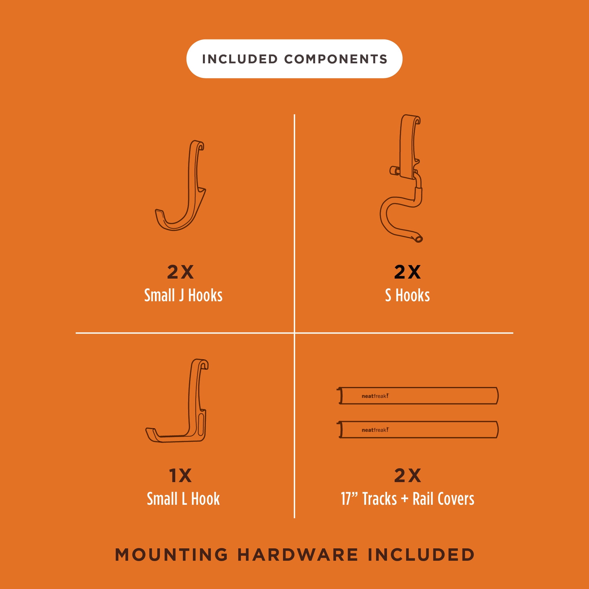 Neatfreak 7PC Garage Organizer 2x17" Tracks w/ 5 Hooks, Heavy-Duty Metal Wall Storage Solution