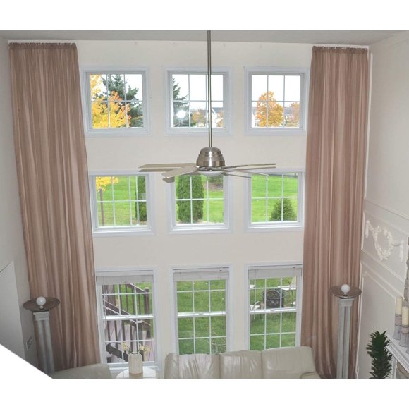 Panneau de Rideau en Voile Transparent Extra Long sur Mesure pour Plafond Haut 2 Étages. (15 Pieds, Taupe)