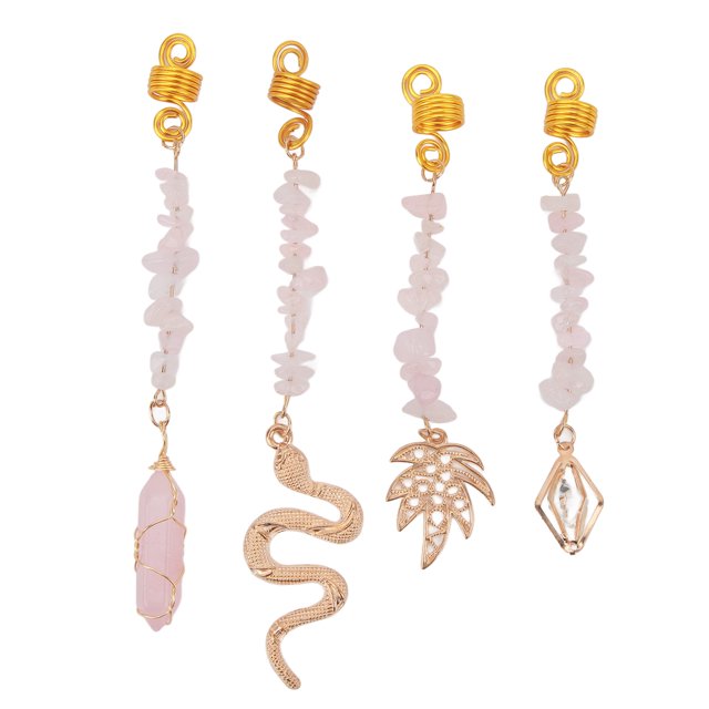 4 Uds. De joyas para decoración de barba, piedras rosas doradas de primavera, diferentes colgantes, anillos para rastas de pelo