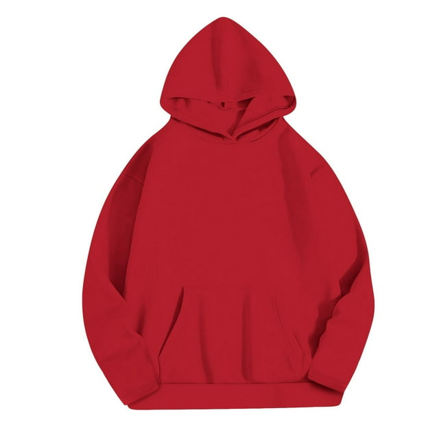 aohooy Chandails à Capuche à Manches Longues pour Femmes Chandail à Capuche Chemise Automne Hiver Basique Couleur Unie Simple Chandail à Enfiler Chandail à Capuche avec Poche Rouge, TG