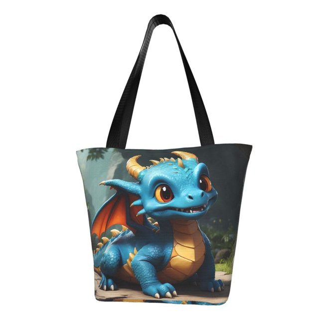 Fotbe Adorable Blue Baby Dragon Bolsa de Playa con Estampado, Bolsa de Hombro, Bolsa de Mano Espaciosa, Bolsa de Viaje Ligera, Bolsa de Compras Versátil