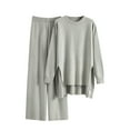 thumbnail image 3 of THDHVS Lounge Sets for Women,Womens 2 Piece Outfits,Fashion Women's Casual Solid Round Neck Long Sleeve Elastic Waist Long Pants Sets Gray Free Size, 3 of 4