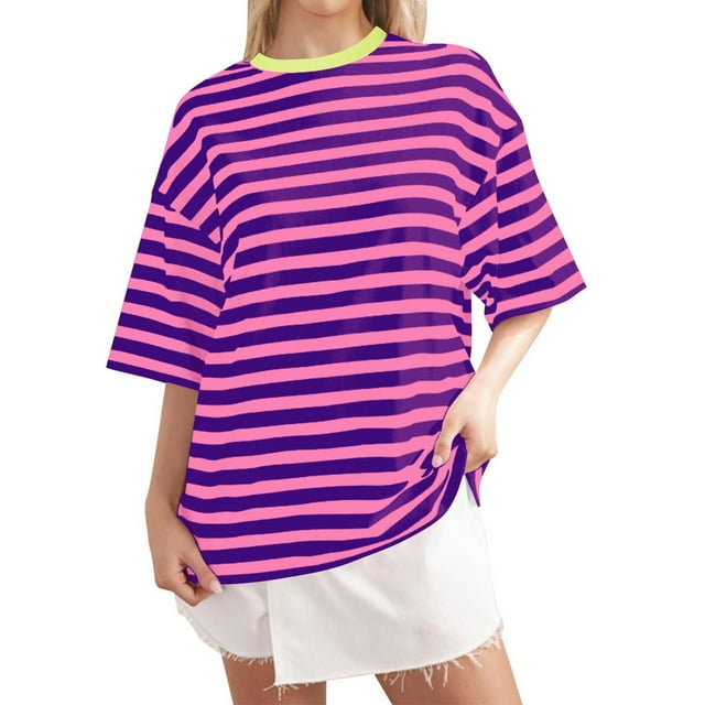Casual Striped Round Neck Short Sleeve T Shirt For Spring Minimalist Wear Comfortable Striped Tee