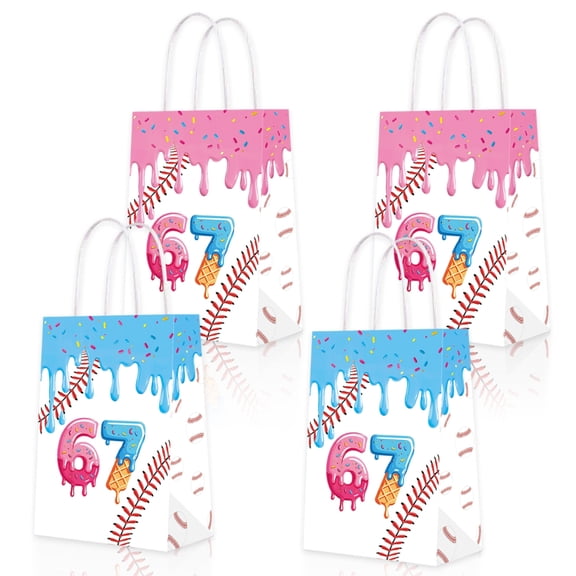 12PCS 6 7 Theme Party Favor Bags, Cartoon Paper Handle Bags, Goodie Bags for Six Seven Theme Birthday Party Supplies.