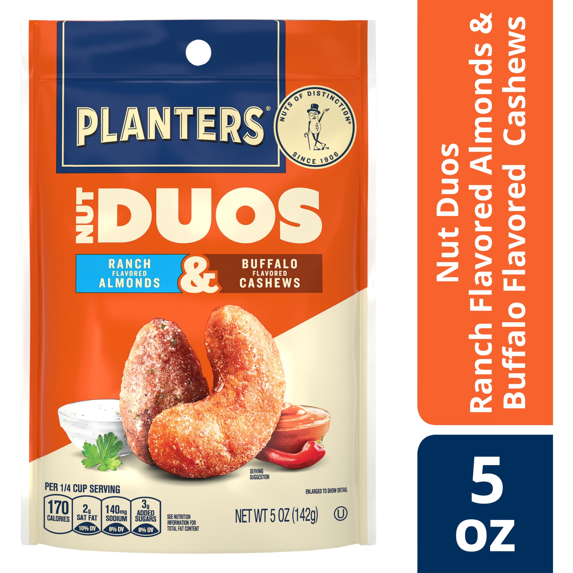 (6 pack) PLANTERS Nut Duos Buffalo Cashew and Ranch Almond, 5 oz Resealable Bag
