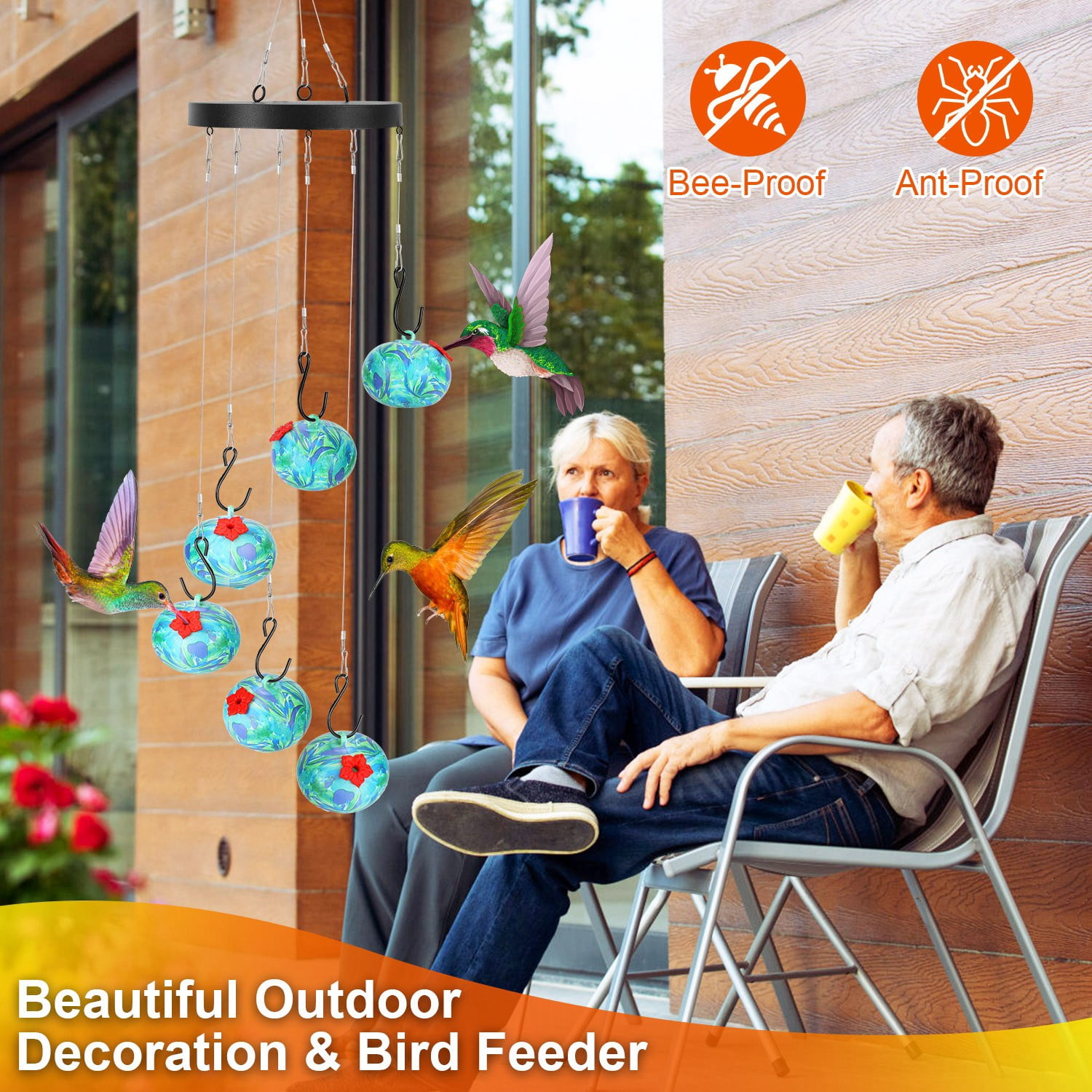 FENGFAN Wind Chimes Hummingbird Feeder with Tongue Protection Metal Outdoor Garden Yard Decor 1 Pack