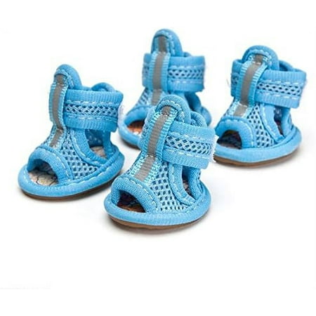Breathable Mesh Material Summer Dog Shoes Anti-Slip Small Animal Boots Paw Productive-Blue-#3