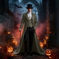 thumbnail image 5 of Men's Victorian Tailcoat Gothic Steampunk Long Jacket Halloween Cosplay Frock Coat for Masquerade Party, 5 of 6