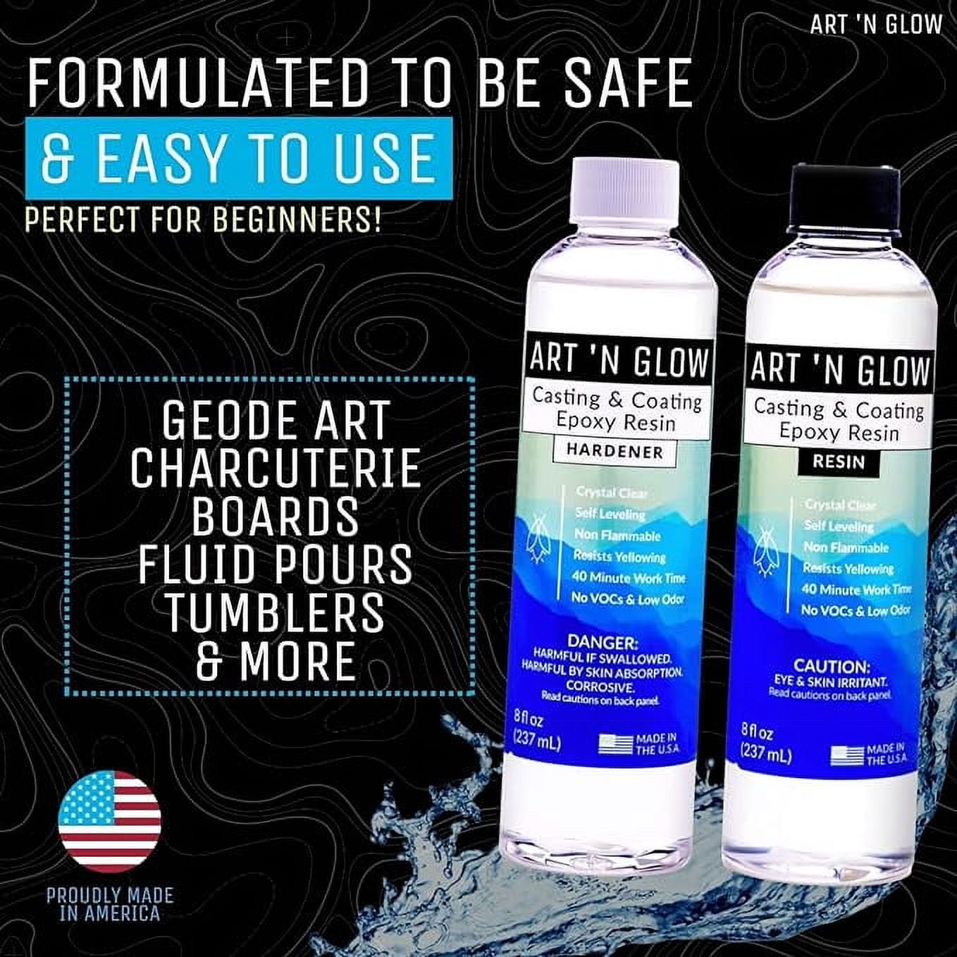 Art ‘N Glow Epoxy Resin for Clear Casting and Coating - 2 Gallon Kit - Perfect for Molds, Crafts, Tumblers, Jewelry, Wood - Food Safe, Bubble Free, and Made in The USA