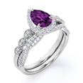 thumbnail image 3 of JeenMata Anillo de Compromiso Vintage de 1,5 Quilates con Piedra Natal de Febrero, Amatista y Moissanita en Talla Pera: Conjunto Nupcial con Halo Pavé en Oro Blanco de 18 K sobre Plata, 3 of 6