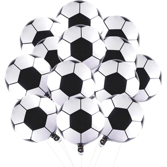 Foil Soccer Balloons 12 Pieces 18 Inch Round Aluminum Foil Football Shaped Balloons Green And White For Sports Theme Birthday Party Decorations For Boys Girls And Teens