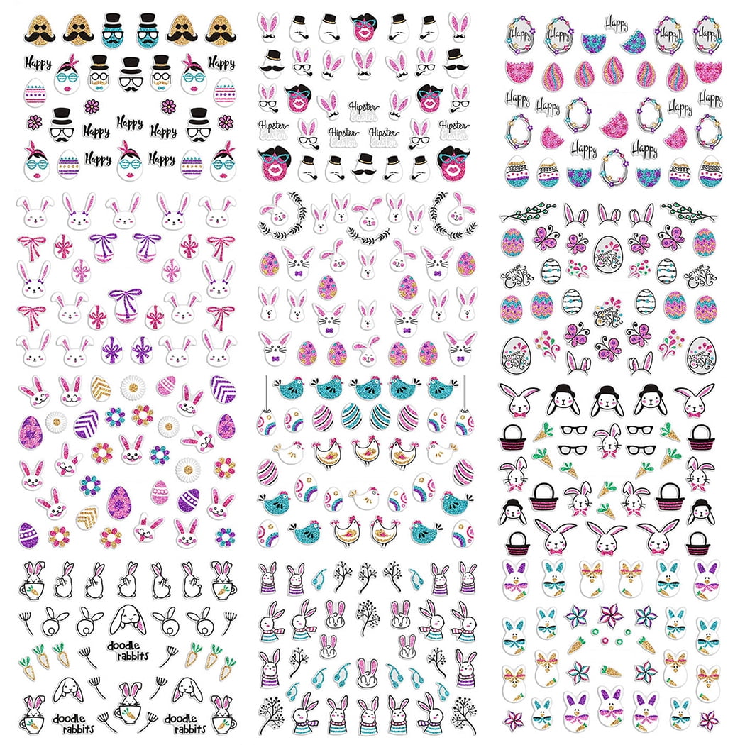 12 sheets easter nail decals cute cartoon nail stickers nail art decals for kids walmart com