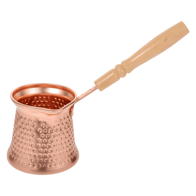 Turkish Coffee Pot Milk Jug with Wooden Handle Kitchen Coffee Heating Pot Copper Aluminium, 350ml for Home Espresso,1*Coffee Pot