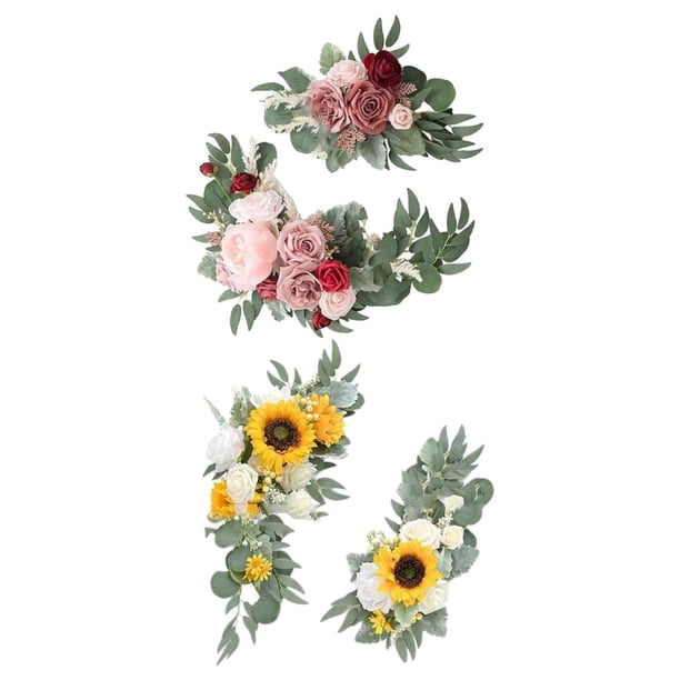 Arco de boda rústico, corona de rosas, centro de mesa, guirnalda, flores artificiales hechas a mano amarillo rosa rojo