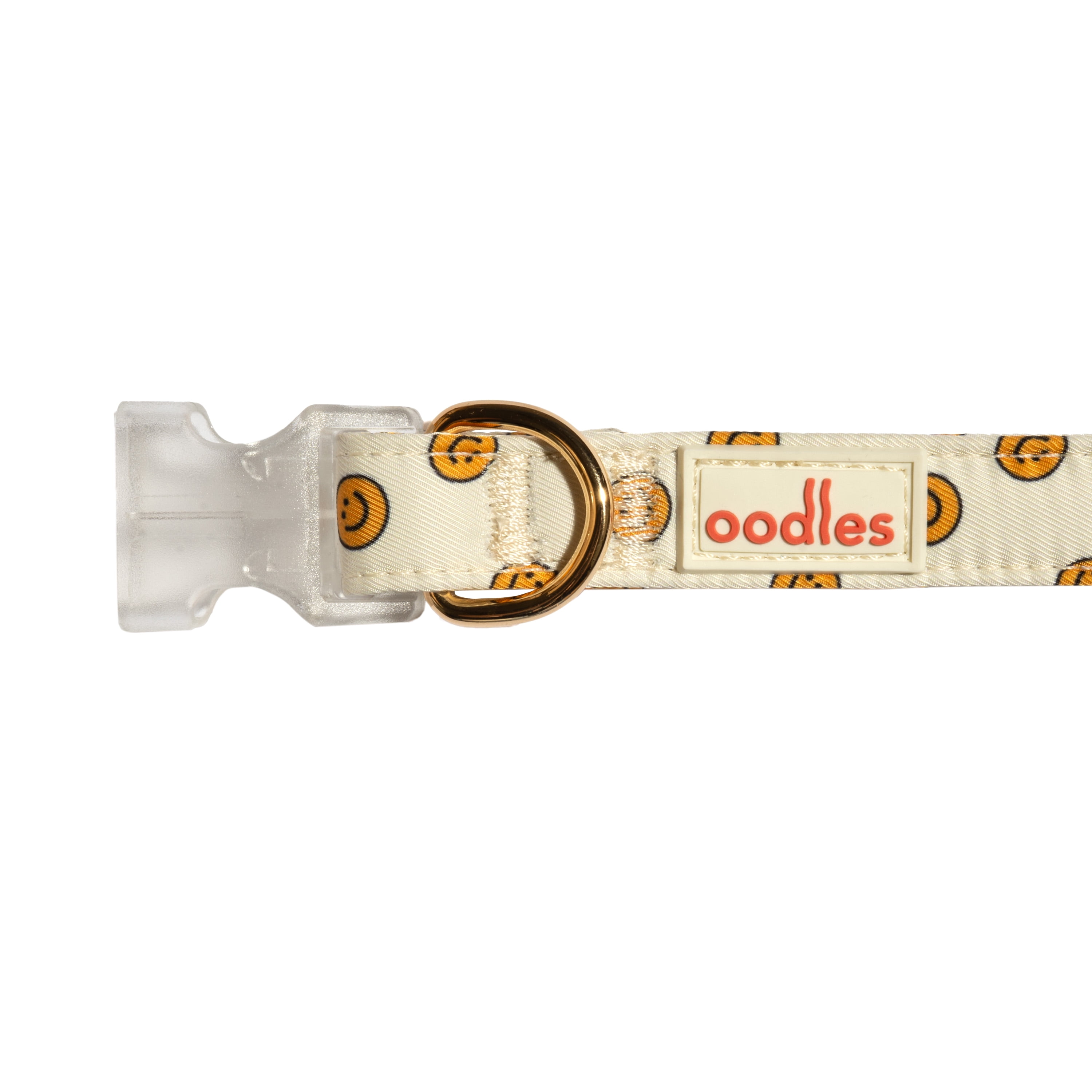 Oodles Tan Smiley Faces Adjustable Fashion Dog Collar, Small