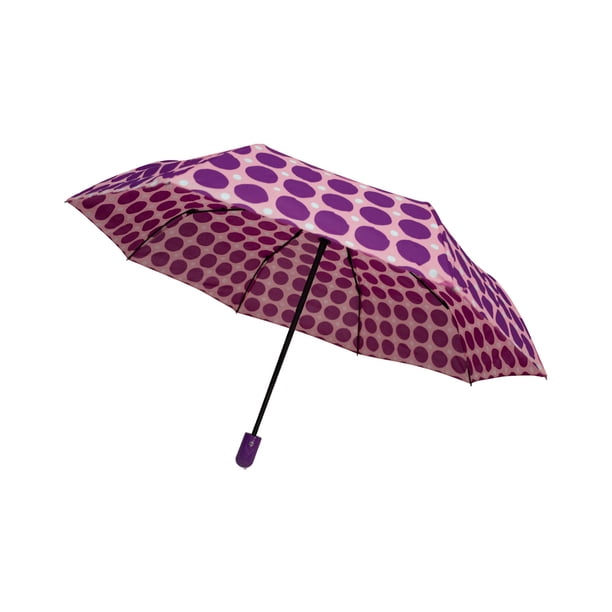 Paraguas Sombrilla De Bolsillo Lunares Morado Automático Una Tela