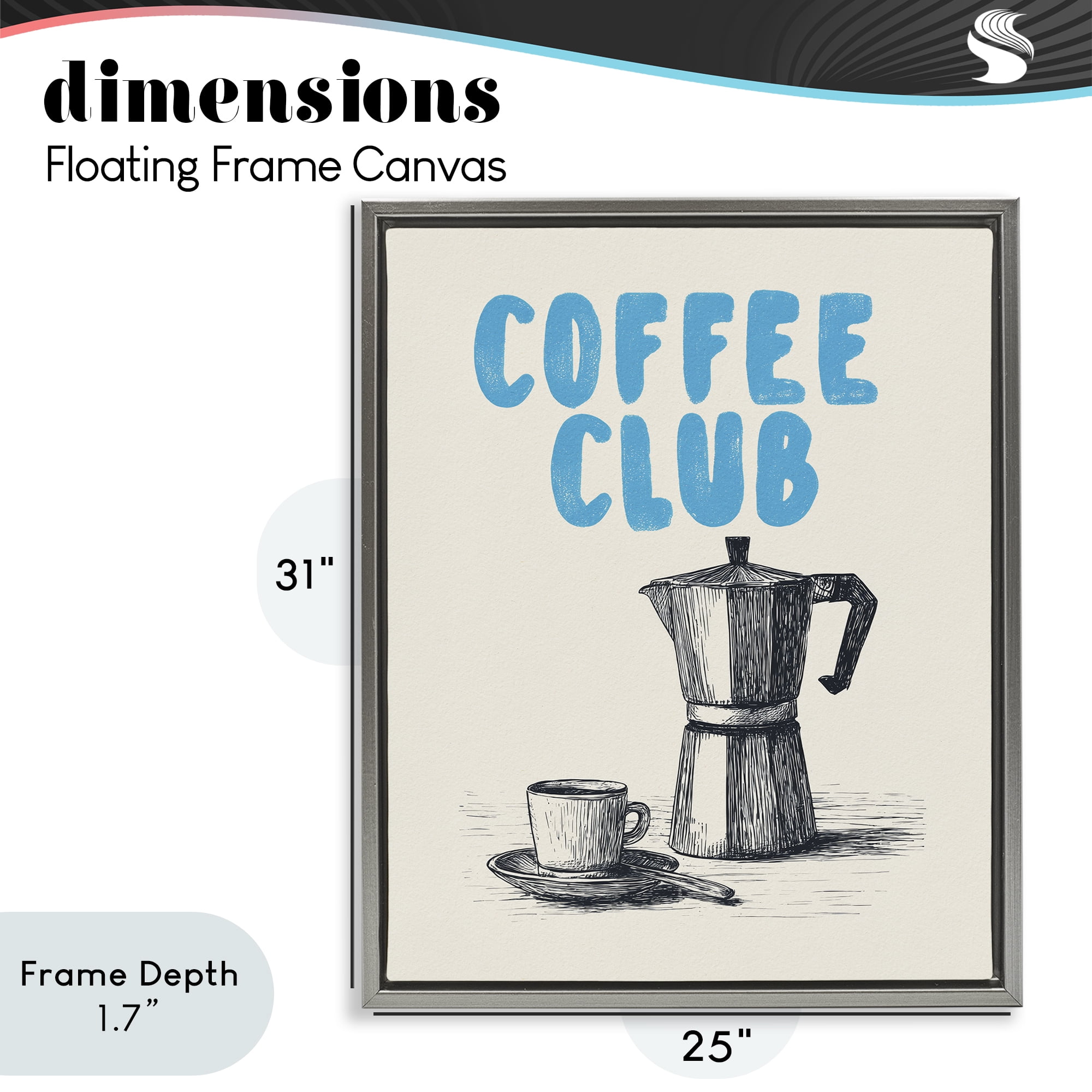 Stupell Industries Coffee Club Retro Drawing Gray Framed Floater Canvas Wall Art, design by Andreas Magnusson